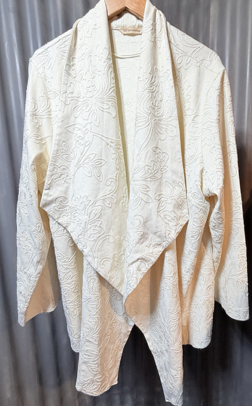 Soft Surroundings Embroidered Drape Front Cardigan Jacket Ivory Floral Plus 3X